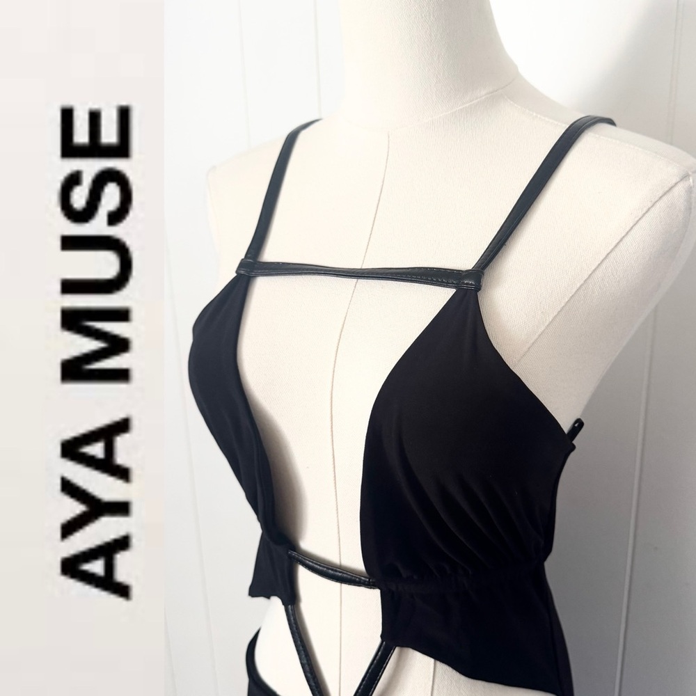 AYA MUSE Unique Rare Triangle Cutout Side Slit Maxi Dress Black Size Small